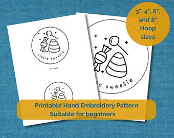 Little Sweetie Halloween-handborduurpatroon, pdf-download, steekgids en basisgids voor beginners, patroon van 3" 4" 6" 8"