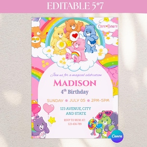 Invitación de cumpleaños de los Osos Cariñositos: Plantilla editable de Canva (Descarga digital)