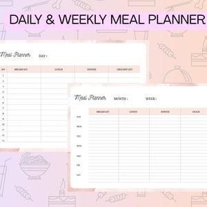 Tagesplaner, Monatsplaner mit Einkaufsliste | Druckbare PDF | Undatiert Organizer | Mahlzeit-Planungs-Seiten