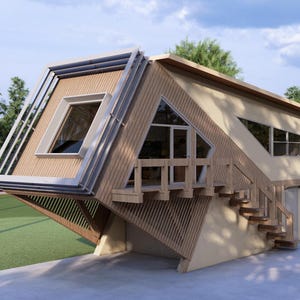 FLOORPLAN + ELEVATION of a Modern Tiny House with garage | (5x12 Meters) house | Luxury Cabin