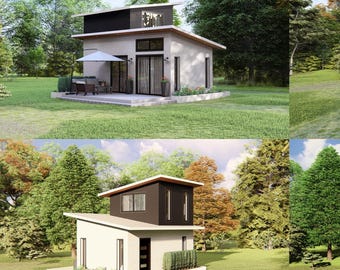 Kleines Haus Bauplan: 2-Stöckig, Modernes Design (4x7 Meter) (Digitaler Download)