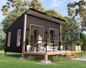 Progetto di una piccola casa: planimetria di una cabina con 1 camera da letto (download digitale)