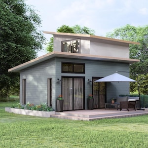 VLOERPLAN EN HOOGTE van een klein huis | (4 x 7 meter) klein huis | Tiny House-ontwerp met twee verdiepingen | 1 slaapkamer | Huisontwerpideeën