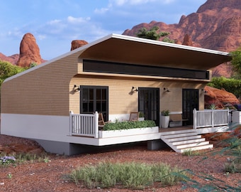 Plan d'étage de la maison cabine moderne : 1 chambre, 775 pieds carrés (téléchargement numérique)