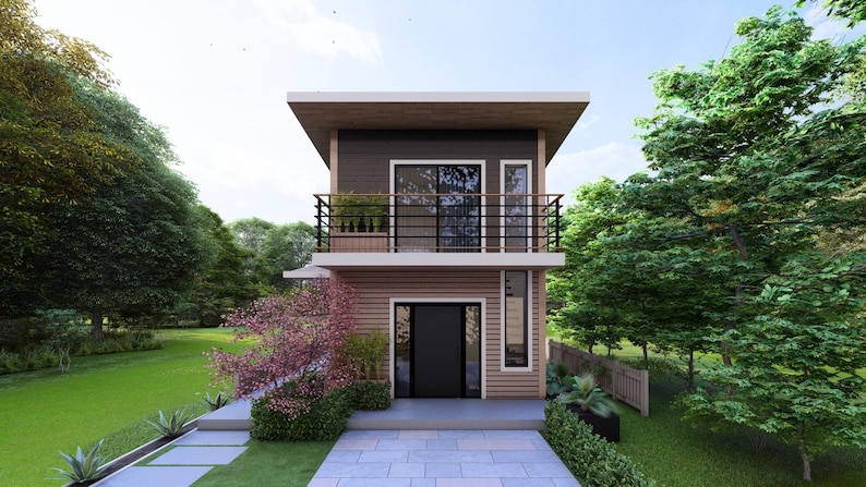 Modern Small House Floor Plan: Two Story, 2 Bedroom (Digital Download) image 3