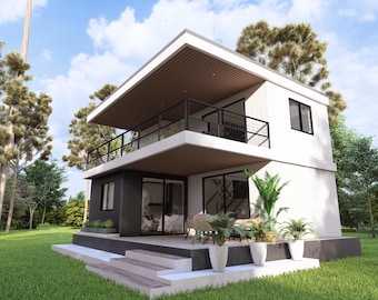 2階建てタイニーハウスのフロアプラン：1ベッドルーム、700平方フィート（デジタル製品）