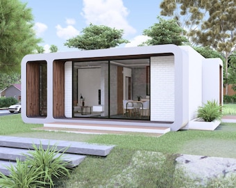 モダンなタイニーハウスプラン：1ベッドルームキャビン（6x7メートル）デジタルダウンロード