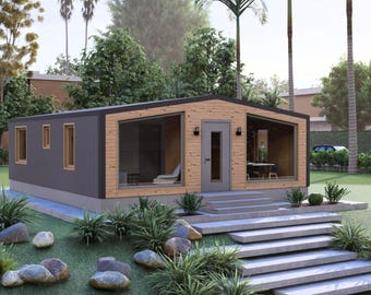 Modern Small House Plan: 2 Bedroom Cabin Design (7x9 Meters) (Digital Download