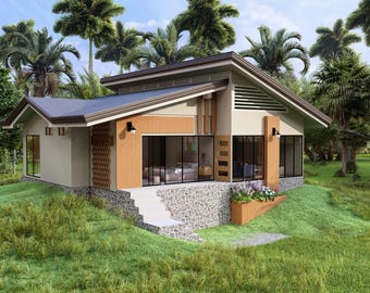 Big Modern House Plan: 2 Bedroom Floorplan & Elevation (Digital Download)