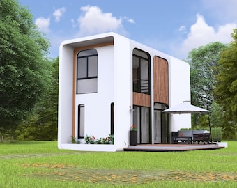 Planimetria e prospetto di una piccola casa: progetto di una piccola casa a due piani (download digitale)