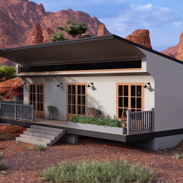 Modern Cabin House Plan: 1 Bedroom, 775 sqft (Digital Download)