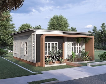 Modern Tiny House Floor Plan & Elevation: 2 Bedroom Design (Digital Download)