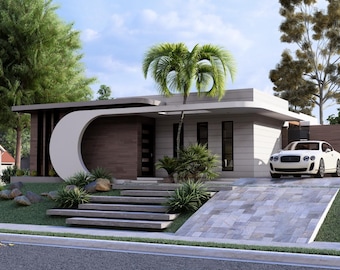 Modern House Floor Plan: One Story, 2 Bedroom, (Digital Download)