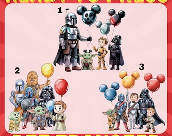 Star Wars Mickey Balloon DTF Transfer: Mandalorian, Darth Vader, Grogu