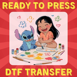 Disney Lilo and Stitch Painting DTF Transfer – Ready to Press Cute Cartoon Art Print for Kids Shirts, Preschool Crafts Heat Press Design