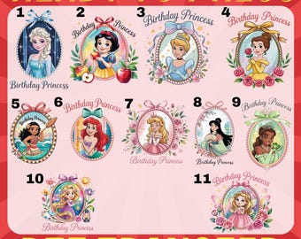Trasferimento DTF per il compleanno della principessa Disney, pronto per la stampa
