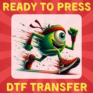 Disney Green Monster DTF Transfer | Energetic Cartoon Character Heat Press Design | Ready to Press Fun Sporty Design for T-Shirts
