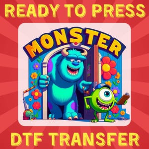 Disney Funny Cartoon Monster DTF Transfer | Cute Blue & Green Character Design | Ready to Press Heat Transfer for Kids And Baby T-Shirts