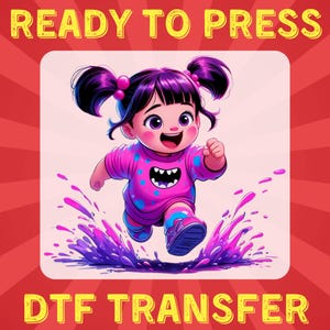 Monster Girl DTF Transfer – Ready to Press Cute Cartoon Character Boo Splash Design for Kids Shirts, Fun Playtime Heat Press Print, Girl DTF