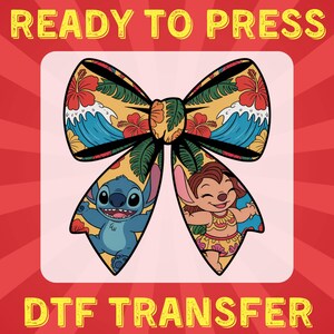 Stitch Coquette DTF, transfert DTF Lilo et Stitch Bow, chemise personnage de dessin animé conception png, chemise enfant Disney sur le thème sauvage, presse à chaud