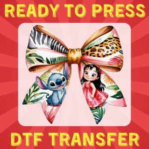 Coquette Stitch DTF, transfert Safari Lilo et Stitch DTF, chemise personnage de dessin animé conception png, chemise enfant Disney sur le thème sauvage, presse à chaud