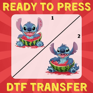 Stitch Watermelon DTF Transfer | Disney Cartoon Alien Design for Kids | Ready to Press Heat Transfer for T-Shirts & Apparel, Stitch dtf