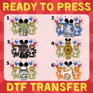Disney Star Wars Character DTF Bundle | Mickey Ears Yoda Vader Droid Set | Ready to Press Heat Transfers for Fans & Theme Park Outfits, DTF