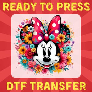 ミニーマウスDTF転写 | 花柄ミニーのTシャツ、パーカー、トートバッグなどにすぐにプレスできる熱転写、ミニーマウスDTF転写
