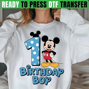 Disney Mickey Mouse 1st Birthday Boy DTF Transfer, First Birthday Shirt Design for Toddler Boys, Ready to Press Birthday DTF Print