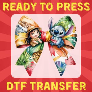 Coquette Stitch DTF, transfert Safari Lilo et Stitch DTF, chemise personnage de dessin animé conception png, chemise enfant Disney sur le thème sauvage, presse à chaud