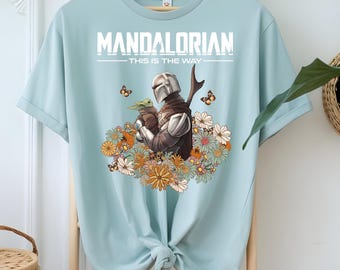 Set de transferencia floral DTF de Mandalorian y Grogu - Listo para imprimir
