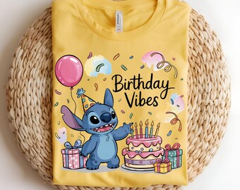 Stitch Birthday Vibes DTF Transfer, Ready to Press Disney Celebration Shirt