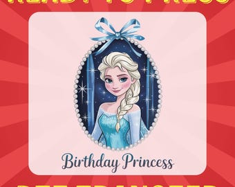 Elsa Geburtstags-Prinzessin DTF Transfer - Frozen inspiriert, bereit zum Pressen