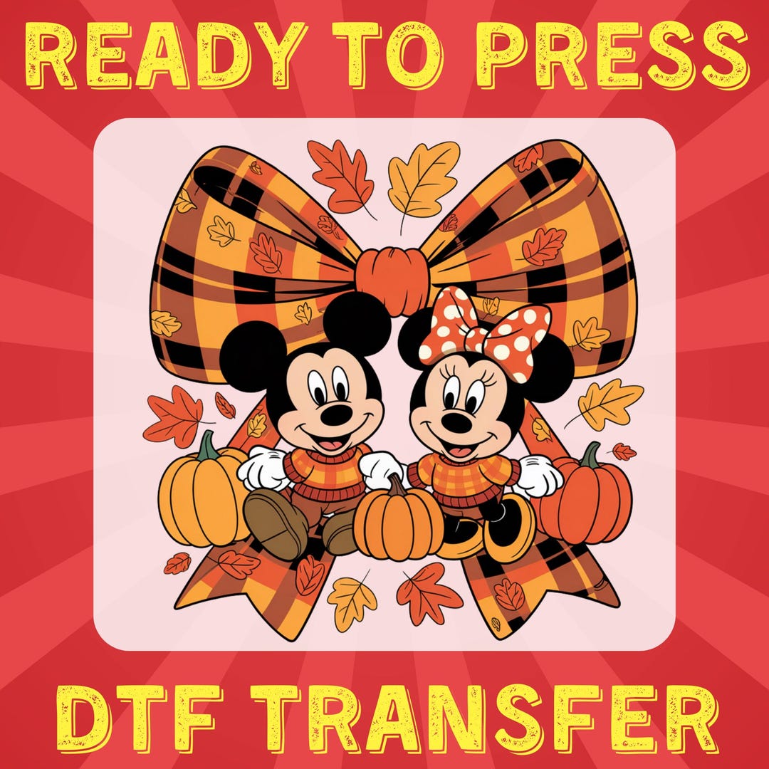 Mickey and Minnie Fall Bow DTF Transfer: Ready to Press - Etsy
