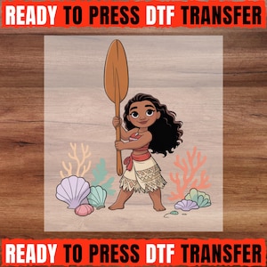 Moana DTF Transfer, Island Princess with Paddle, Ocean Adventure Ready to Press DTF Transfer