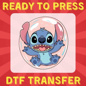 Stitch DTF Transfer for Shirts | Cute Blue Alien Ready to Press Heat Transfer | Disney Cartoon Character Iron On Design, Stitch DTF Transfer
