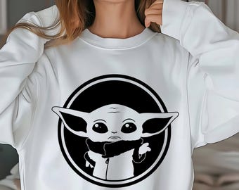 Minimalist Grogu DTF Transfer, Black and White Mandalorian Shirt Print