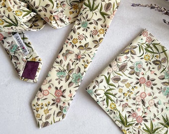 Corbatas delgadas florales para la boda Corbata de flores silvestres Boda de verano Corbata delgada para el novio Padrinos de boda Floral Pocket Square Accesorios de boda
