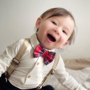 Christmas Red Tartan Kid Bow Tie for Christmas Party Costume Red Bowtie for Men Festival Season Bow tie Baby Boy Children Christmas Bowtie