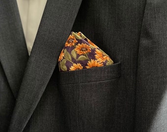 Sunflower Men Pocket Square Purple Rustic Floral Handkerchief Wedding Best Man Accessories Groomsmen Sunflower Pocket Square for Suit Tuxedo