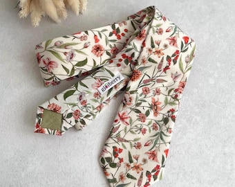 Corbatas de flores silvestres de color naranja para bodas Corbata con flores botánicas Corbata de boda de verano Corbata y pañuelo de bolsillo con flores de color naranja para novios