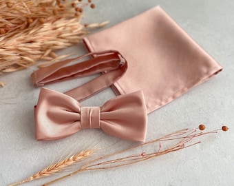 Rose Gold Bow tie, Mens Bow Tie, Solid Satin BowTie, Bow Tie for Wedding, Bow Tie for Groom Groomsmen, Kid Bow tie, Baby Bowtie for Baptism