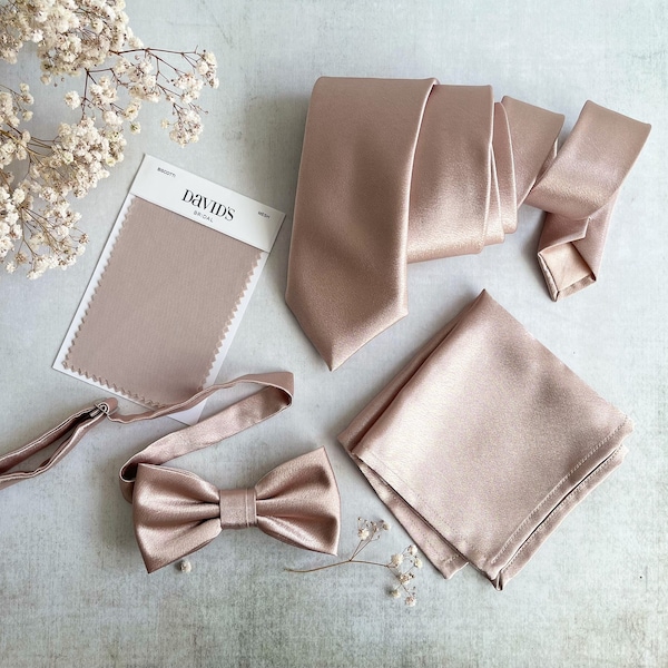 Satin Ties to Match David’s Bridal Biscotti, Neutral Plain Necktie for Groom, Groomsmen Bowtie, Men Bow tie, Necktie for Wedding, Kid Bowtie