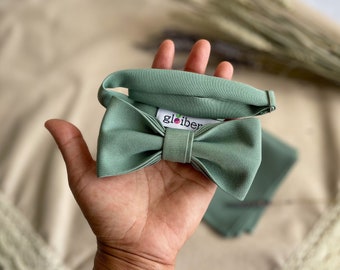 Eucalyptus Green Bow Tie for Men Wedding Tie Paige Boy Bow tie Ring Bearer Toddler Bow tie with Pocket Square Dusty Sage Green Necktie