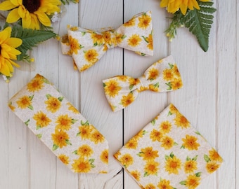 Sunflower Necktie Floral Bow tie for Men Self Tie Bow Tie Sunflower Necktie and Pocket Square Tie for Groom & Groomsmen Summer Tie Wedding