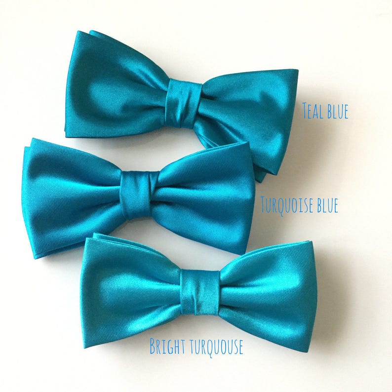 Teal Blue Bow Tie Turquoise Bowtie Solid Satin Bow Tie Mens - Etsy