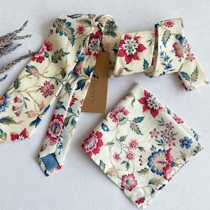 Vintage Floral Ties Wedding Stylised Floral Necktie Summer Wedding Ties for Groom Groomsmen Wedding Ties Pocket Square Groomsmen Accessories