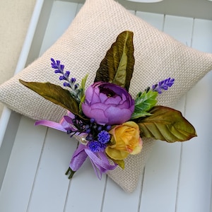 Rustic Purple Yellow Rose Buttonhole, Rose Boutonnières, Buttonhole for Groom & Groomsmen, Boutonnière for Prom, Summer Wedding Boutonnières