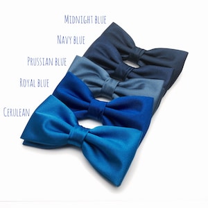 Mens Bow Tie Navy Blue Royal Blue Prussian Blue Cerulean Solid Satin BowTie for Wedding Bow Tie Groom Groomsmen Men Boy Kid Baby Shower