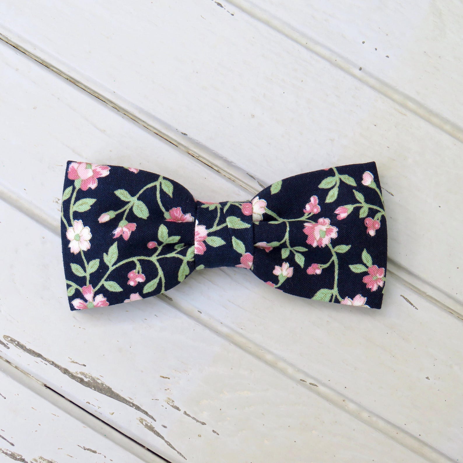 blue and pink floral bow tie